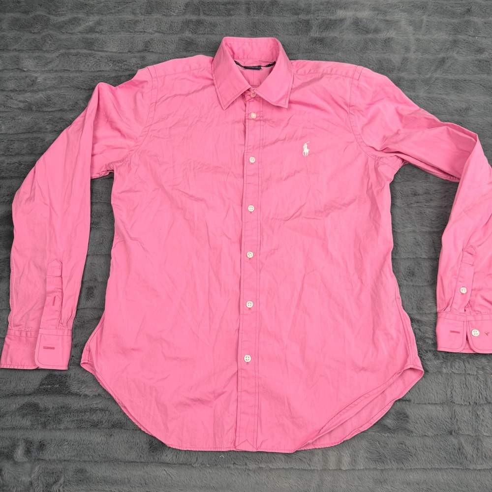 Ralph Lauren Sport Pink Cotton Button Down Shirt Women Size 14 Long Sleeve Pony